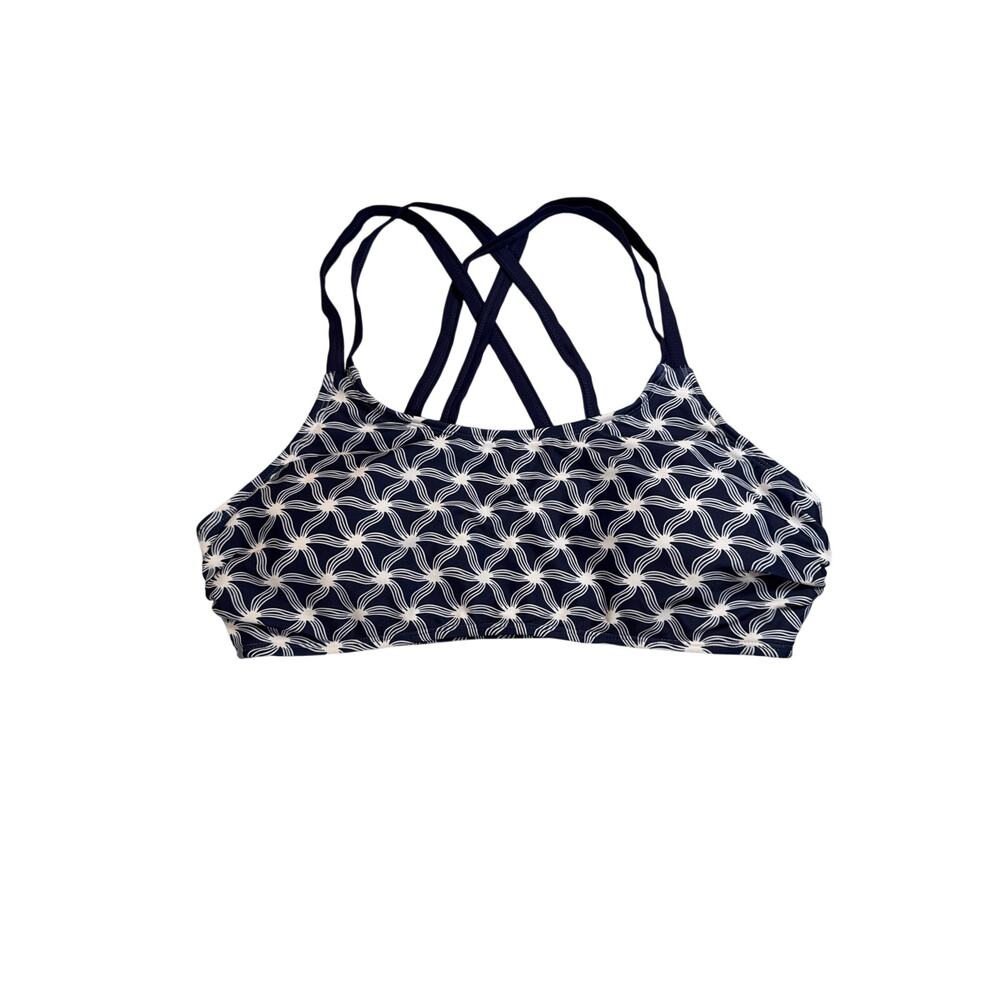 Tankini‎ Top L NWOT Navy Blue Geometric Print Criss Cross Braided Back